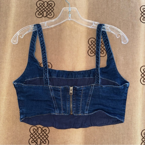 Banana Republic Sleeveless Stretch Denim Corset Top In Blue Dark Wash Size 6 - Picture 12 of 14